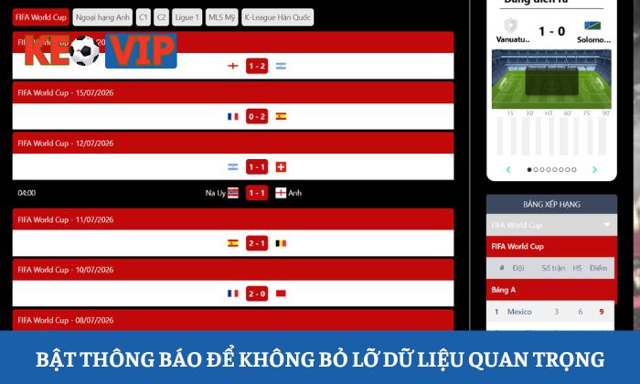 kết quả bóng đá Bật thông báo để không bỏ lỡ dữ liệu quan trọng